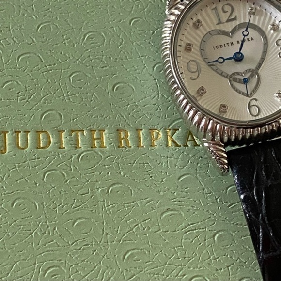 Judith Ripka 925 Sterling Silver Heart Watch Black Leather Band main image 9